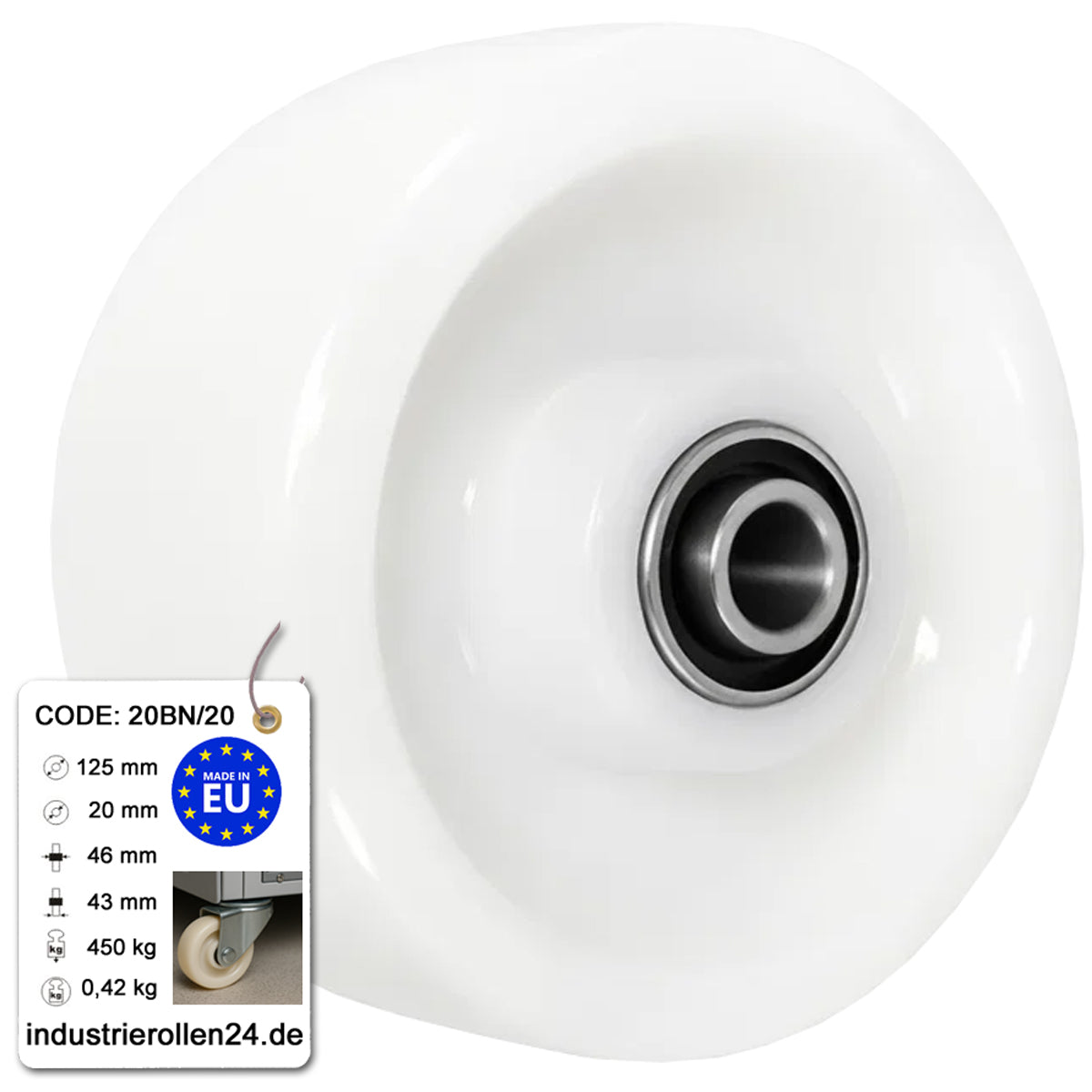 Transportrad Ø125 mm – Weißes Polyamidrad für Wagen, Code: 20BN/20