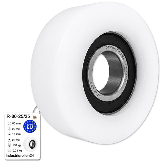 Polyamid Rolle Ø 80 mm mit Kugellager Kunststoffrolle Industrierollen R-80-25/25
