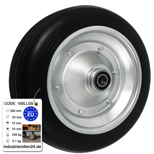 Ersatzrad Ø300 mm – Vollgummi Industrierad mit Kugellager für Transportwagen, Code: 100LL/20