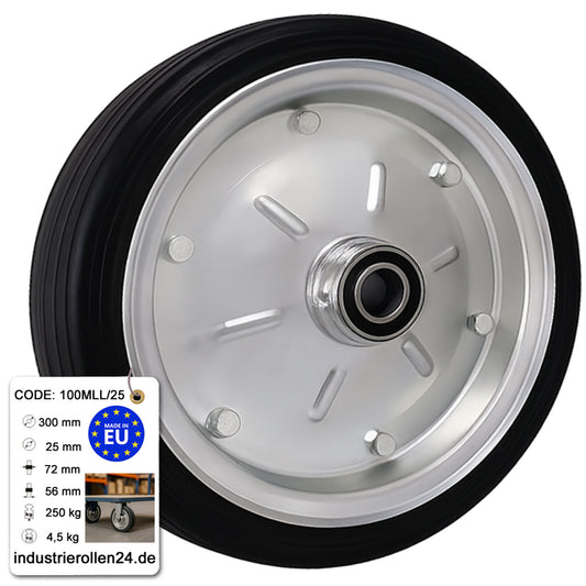 Ersatzrad Ø300 mm – Vollgummi Industrierad mit Kugellager für Transportwagen, Code: 100MLL/25