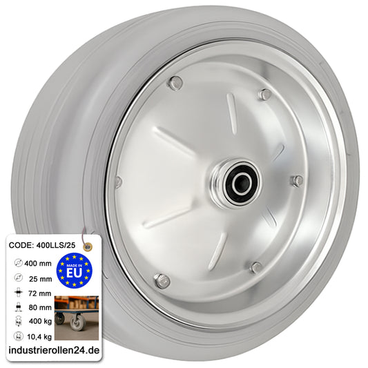 Ersatzrad Ø400 mm – Graues, nicht abfärbendes Vollgummi Industrierad mit Kugellager für Transportwagen, Code: 400LLS/25