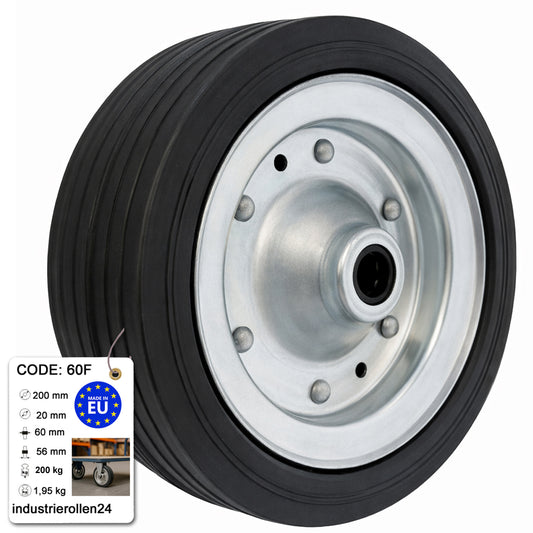 Ersatzrad Ø200 mm – Vollgummi Industrierad für Transportwagen, Code: 60F