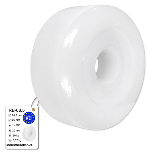 Polyamid Rolle Ø 68,5 mm mit Gleitlager Kunststoffrolle Industrierollen RB-68,5