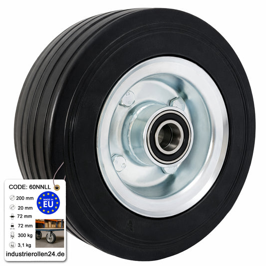 Ersatzrad Ø200 mm – Vollgummi Industrierad mit Kugellager für Transportwagen, Code: 60NNLL