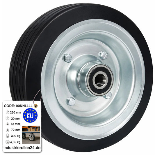 Ersatzrad Ø250 mm – Vollgummi Industrierad mit 4 x Kugellager für Transportwagen, Code: 90NNLLLL