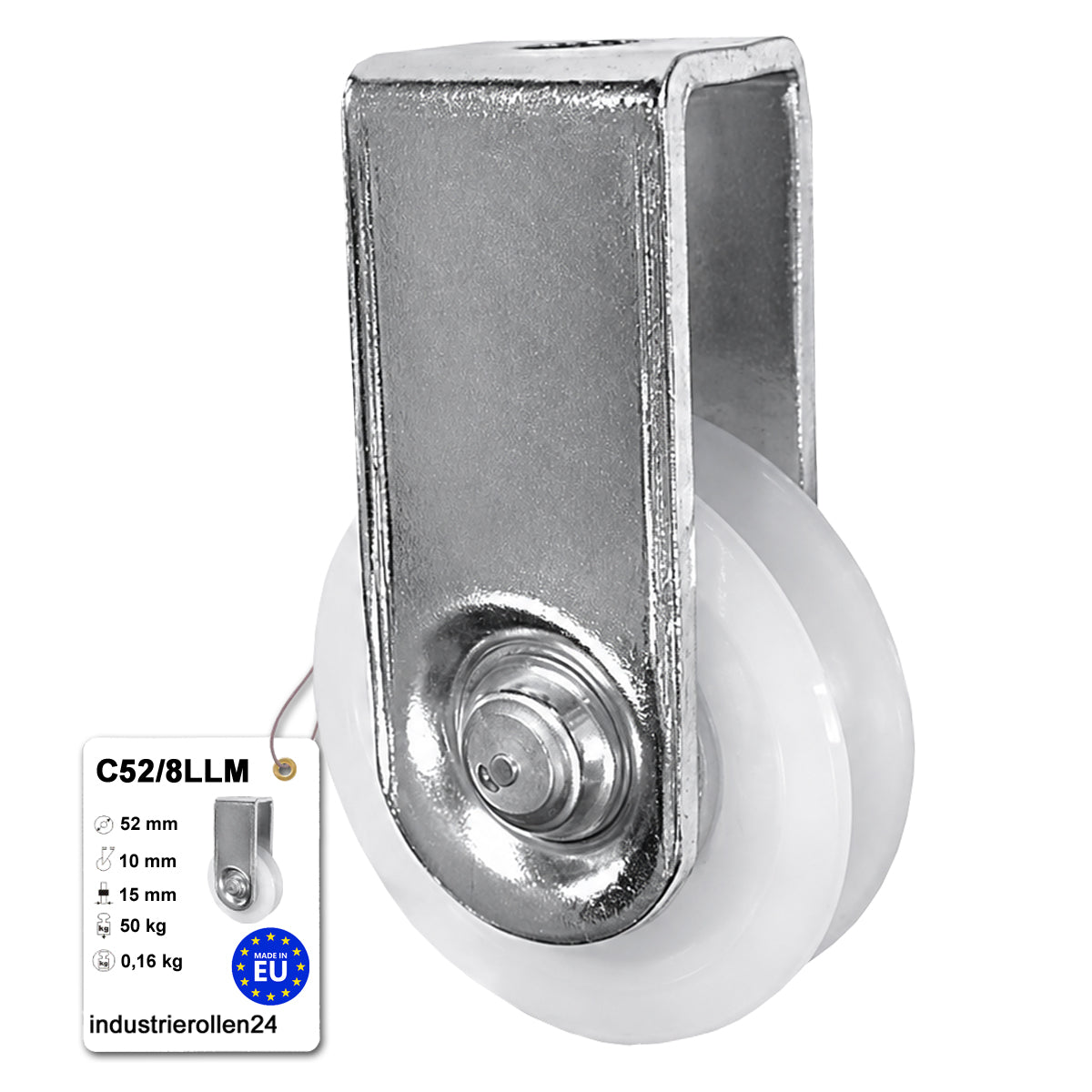 Polyamid Seilrolle Ø52 mm mit Kugellager und Halterung für Seil Ø8: C52/8LLM