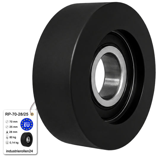 Polyamid Rolle Ø 70mm mit Kugellager Kunststoffrolle Industrierollen RP-70-28/25