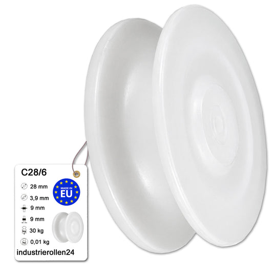 Seilrolle mit Gleitlager Ø 28 mm Polyamid Kunststoffrolle für Seil Ø 6 mm C28/6