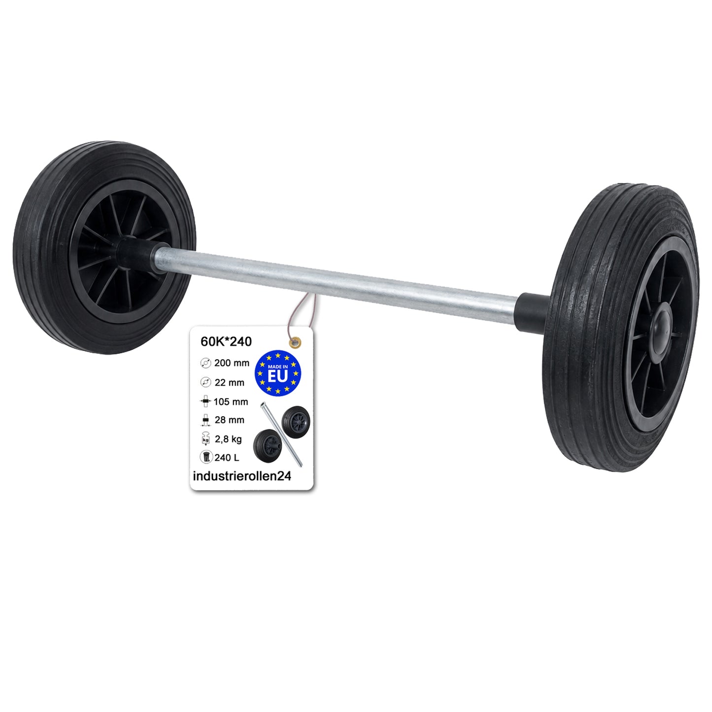 Müllbehälter Rad Mülleimer V=240L Räder 200mm mit Achse 60K*240 Set mit Achse