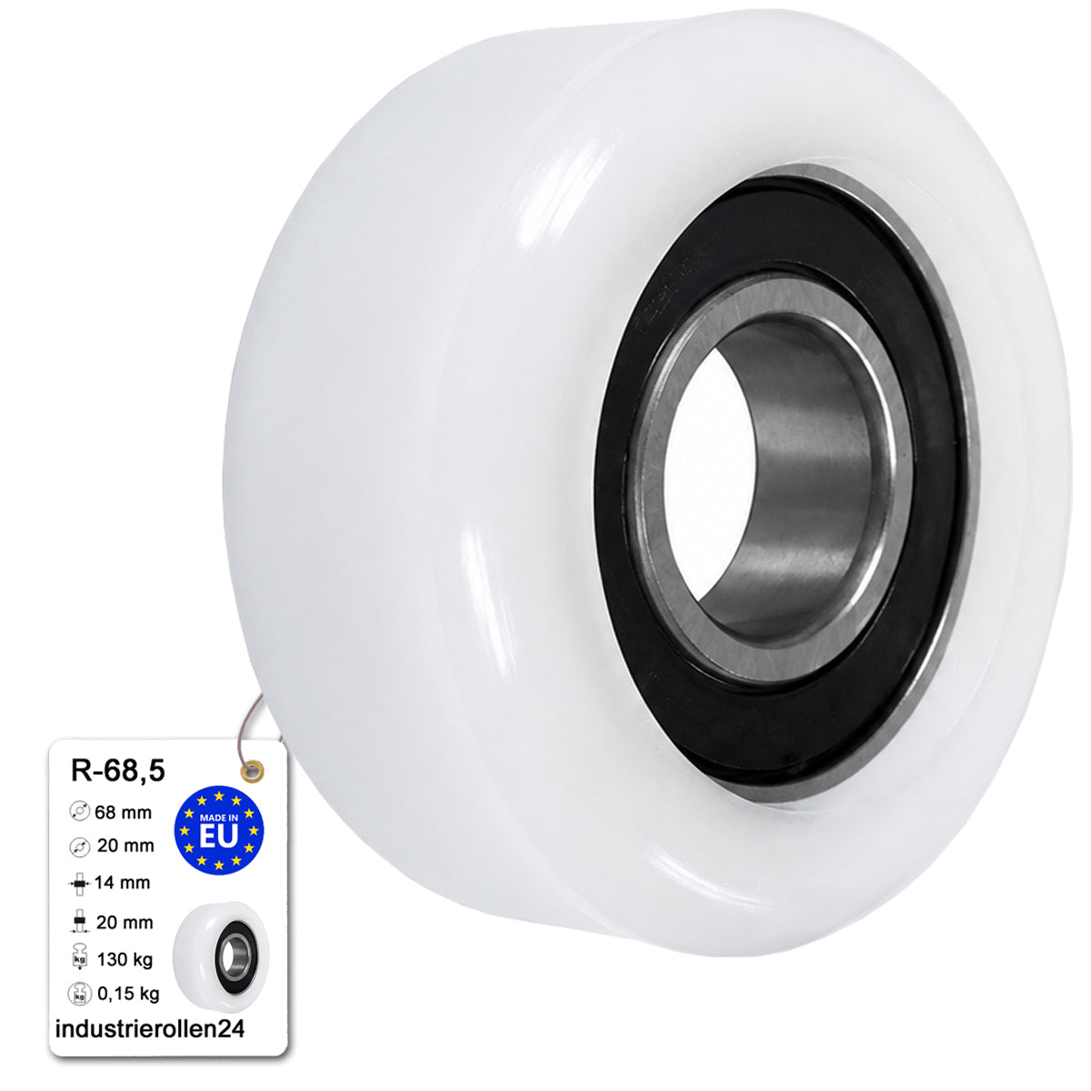 Polyamid Rolle Ø 68,5mm mit Kugellager Kunststoffrolle Industrierollen R-68,5
