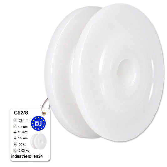 Seilrolle mit Gleitlager Ø52mm Polyamid Kunststoffrolle für Seil Ø 8 mm C52/8