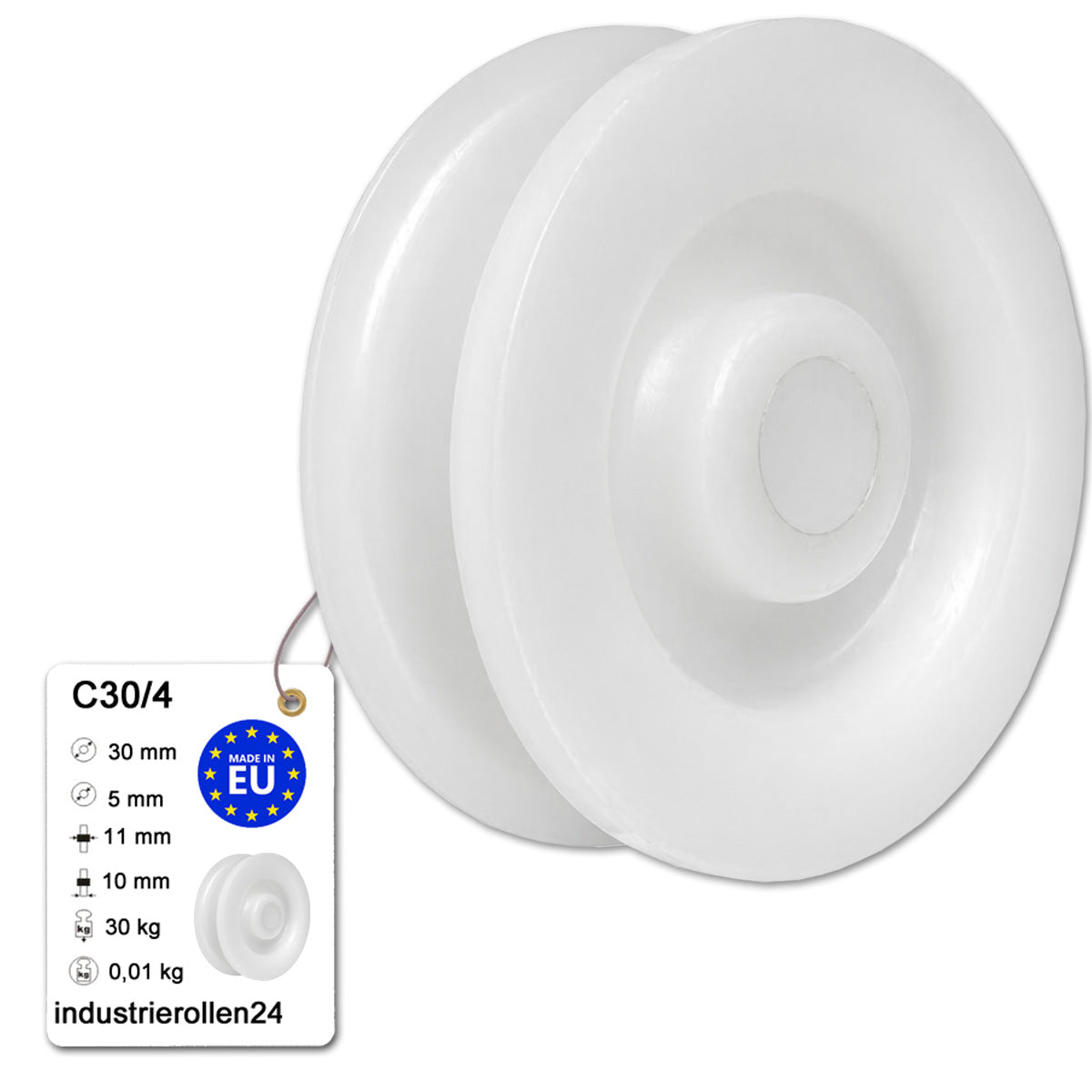 Seilrolle mit Gleitlager Ø 30 mm Polyamid Kunststoffrolle für Seil Ø 4 mm C30/4