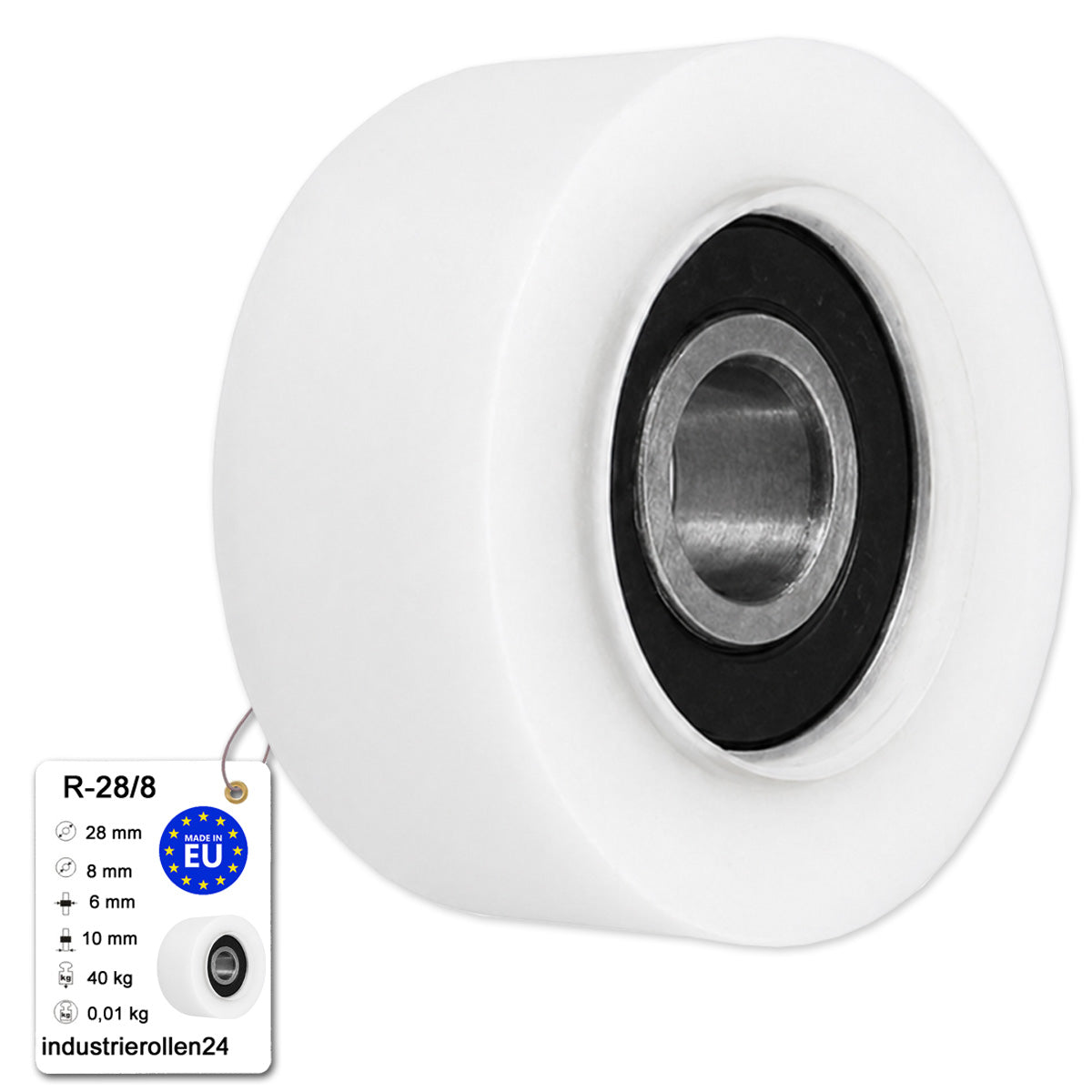 Polyamid Rolle Ø 28 mm mit Kugellager Kunststoffrolle Industrierollen R-28/8