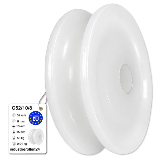 Seilrolle mit Gleitlager Ø52mm Polyamid Kunststoffrolle für Seil Ø10 mm C52/10/8