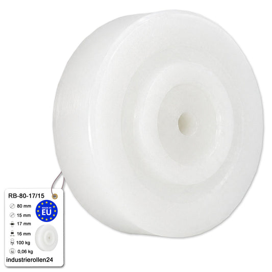 Polyamid Rolle Ø80mm mit Gleitlager Kunststoffrolle Industrierollen RB-80-17/15