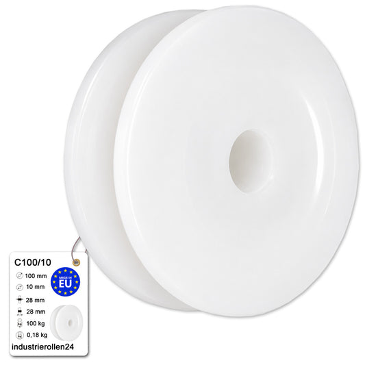 Seilrolle mit Gleitlager Ø100mm Polyamid Kunststoffrolle für Seil Ø10 mm C100/10