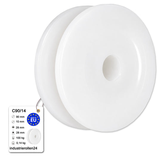 Seilrolle mit Gleitlager Ø90mm Polyamid Kunststoffrolle für Seil Ø14 mm C90/14