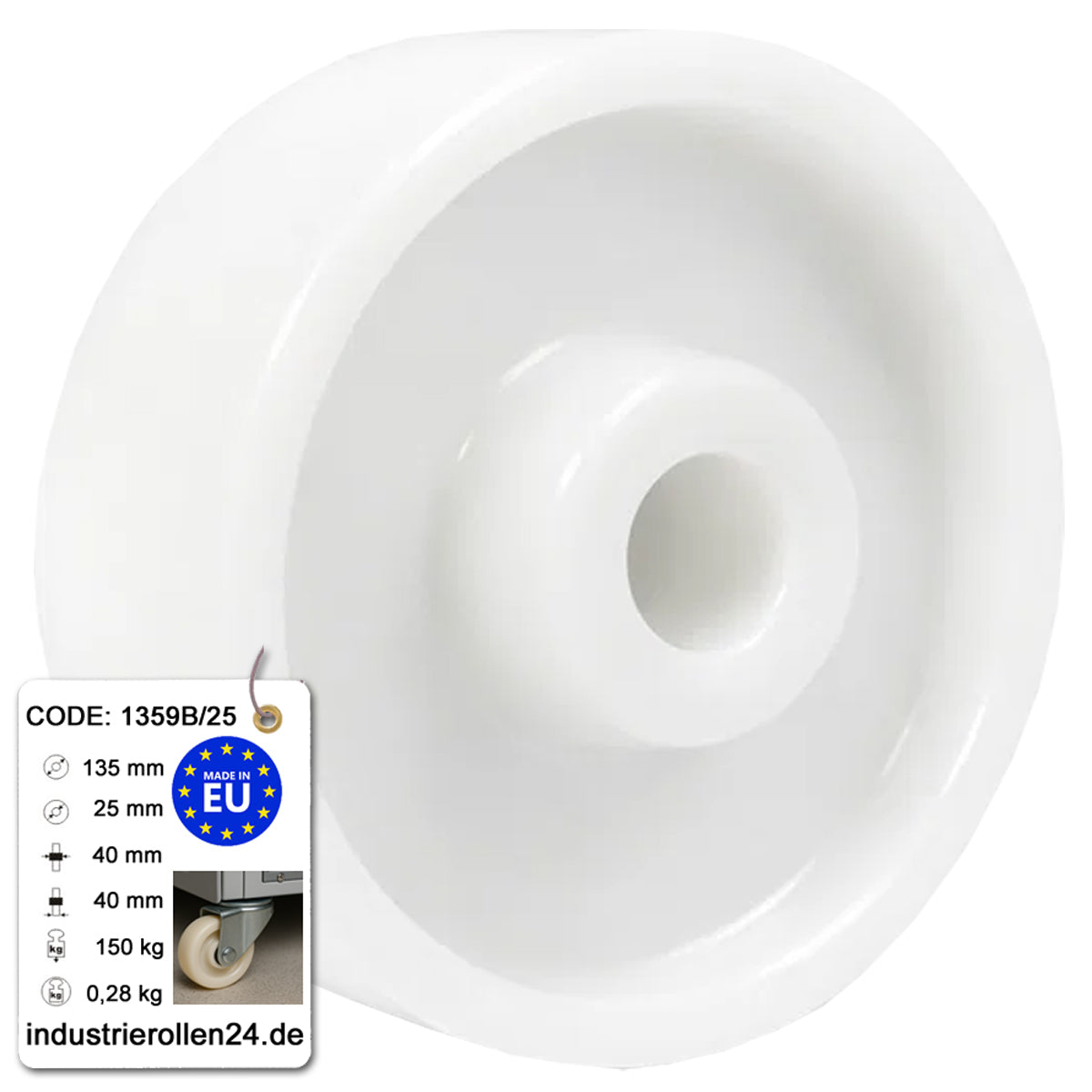 Transportrad Ø135 mm – Weißes Polyamidrad für Wagen, Code: 1359B/25