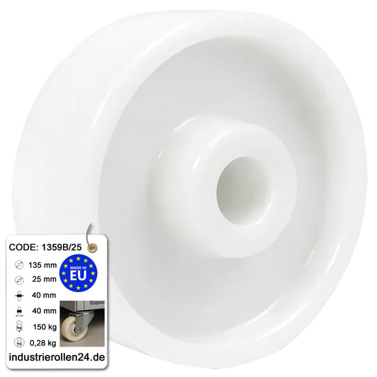 Transportrad Ø135 mm – Weißes Polyamidrad für Wagen, Code: 1359B/25