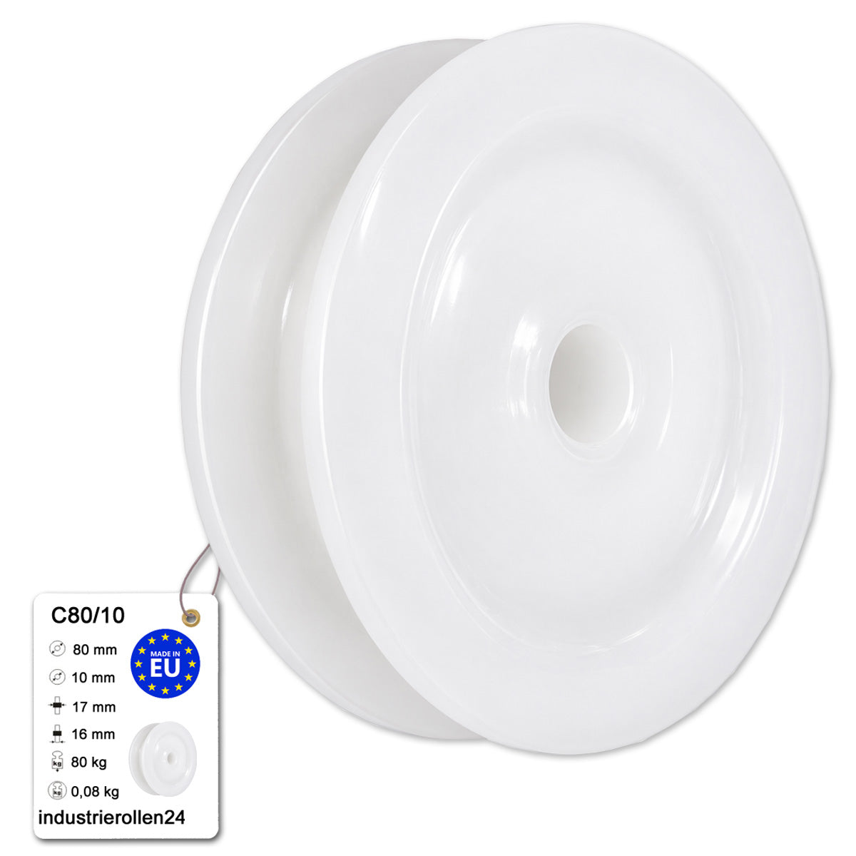 Seilrolle mit Gleitlager Ø80mm Polyamid Kunststoffrolle für Seil Ø10 mm C80/10