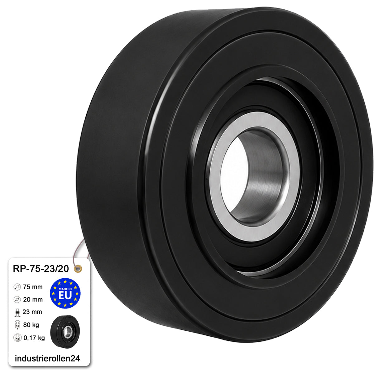 Polyamid Rolle Ø 75mm mit Kugellager Kunststoffrolle Industrierollen RP-75-23/20
