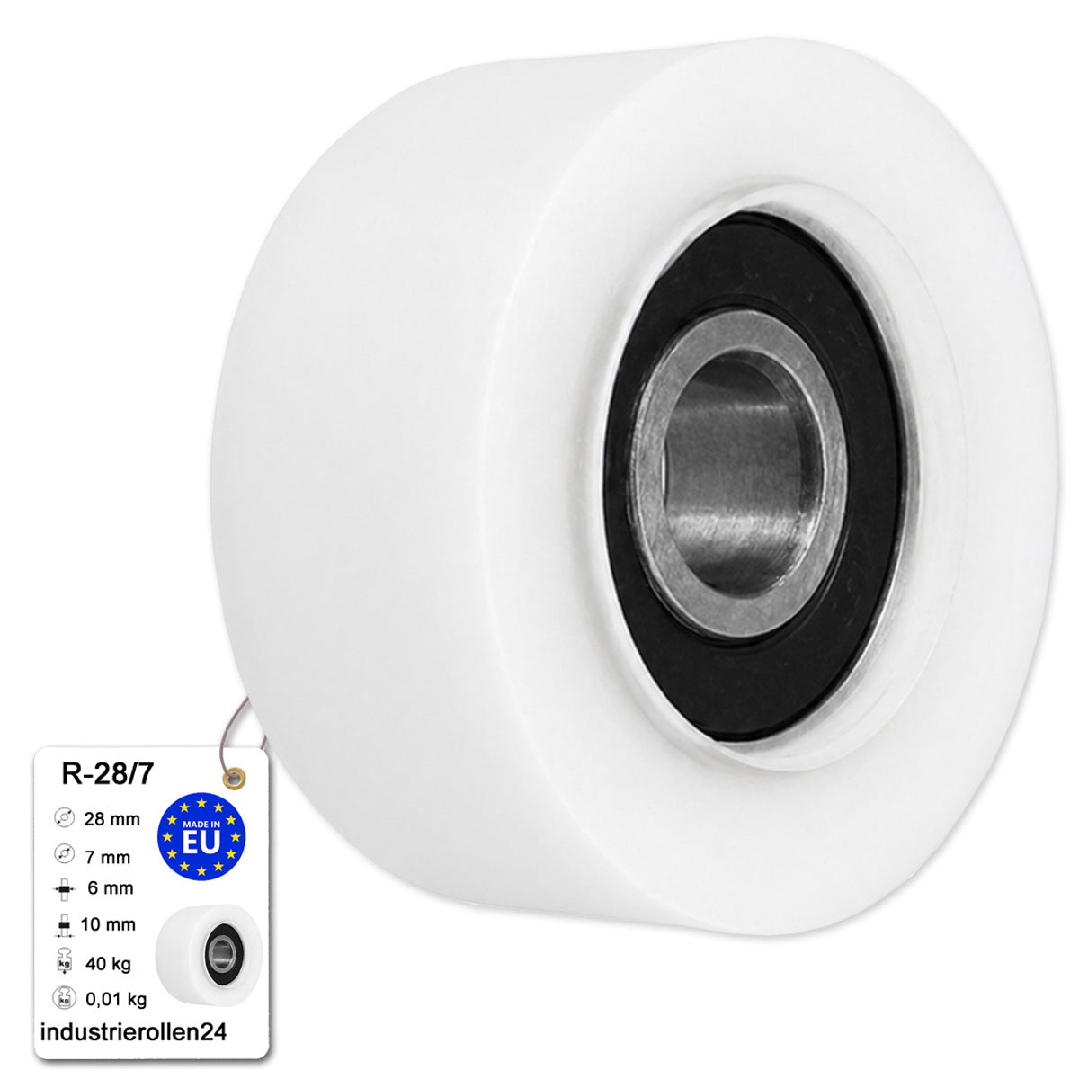 Polyamid Rolle Ø 28 mm mit Kugellager Kunststoffrolle Industrierollen R-28/7