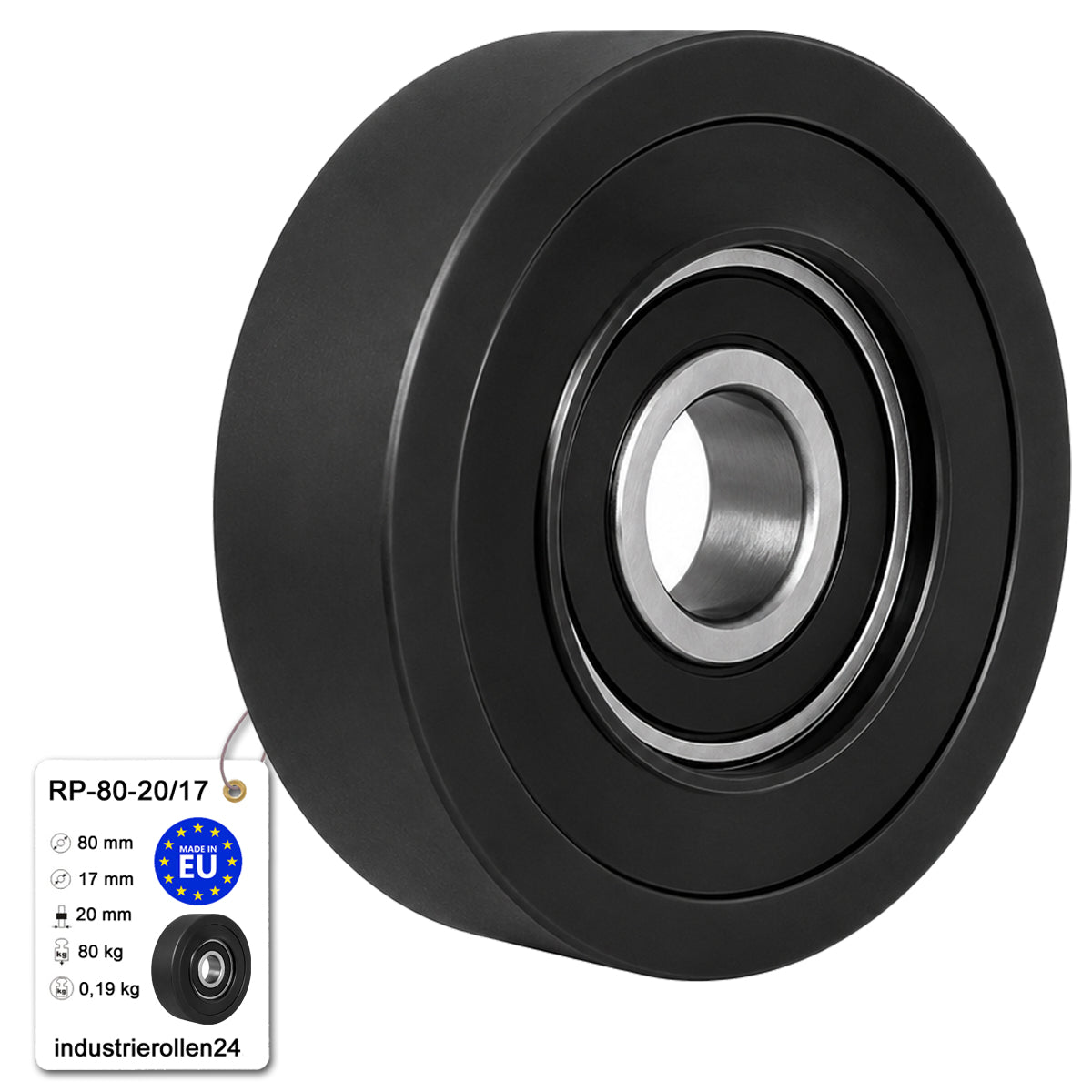 Polyamid Rolle Ø 80mm mit Kugellager Kunststoffrolle Industrierollen RP-80-20/17