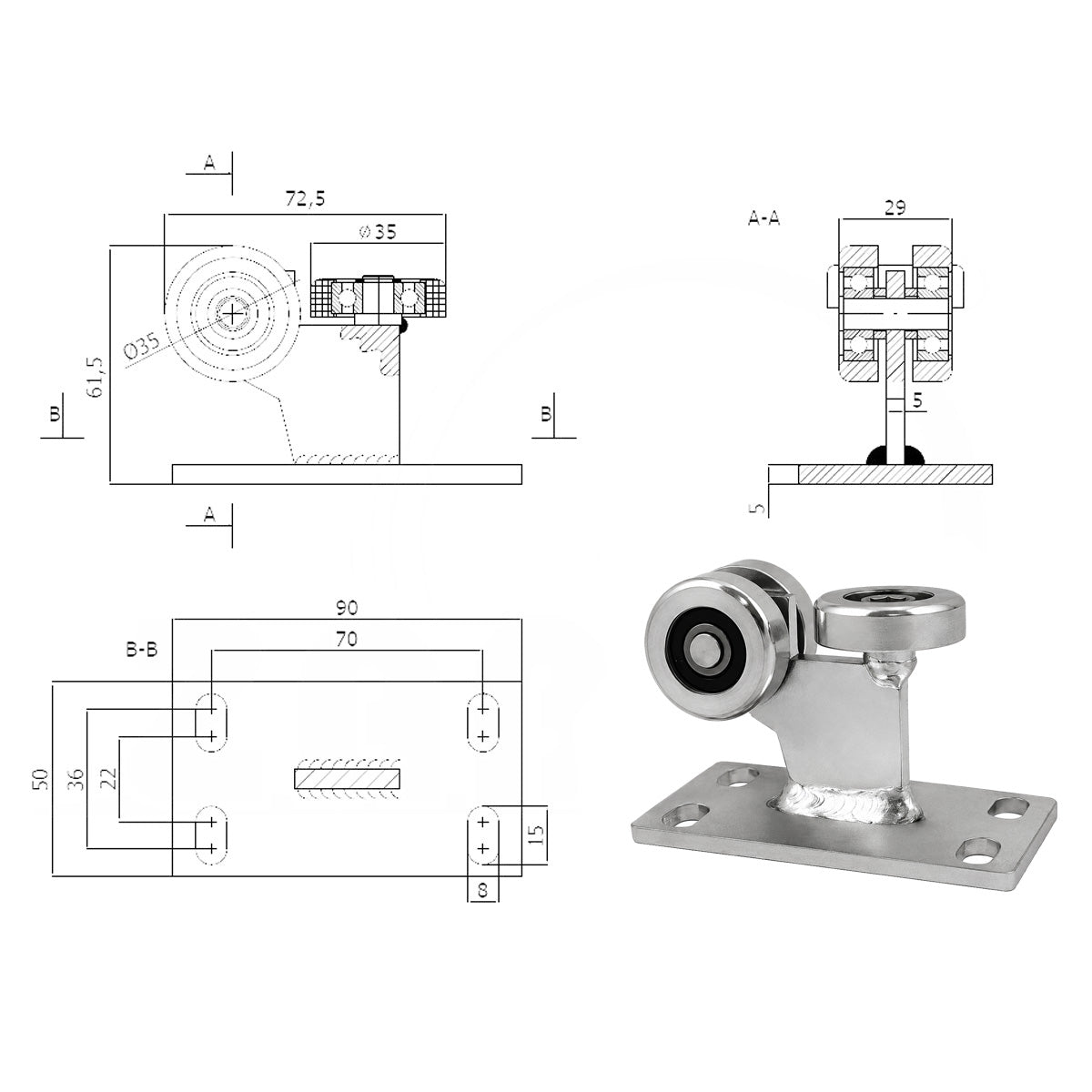 Torwagen für Schiebetore - für Profile 40x40 mm - Wandstärke 2 mm: 3MM-40