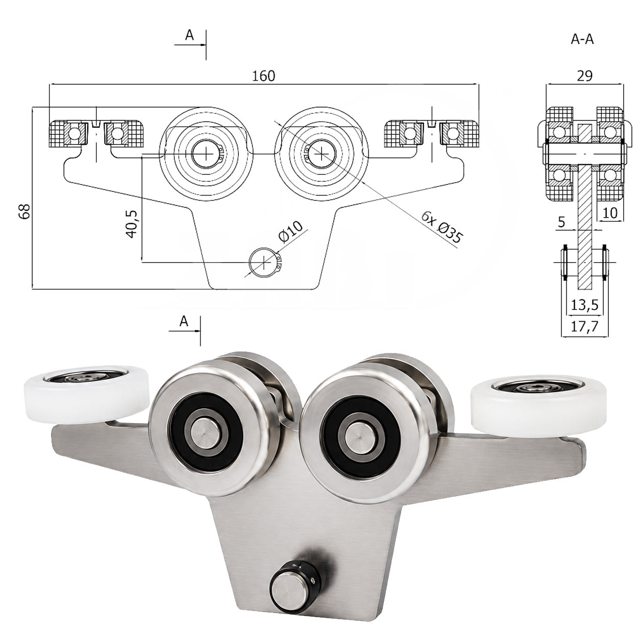 Torwagen für Schiebetore - für Profile 40x40 mm - Wandstärke 2 mm: WG-6M-40