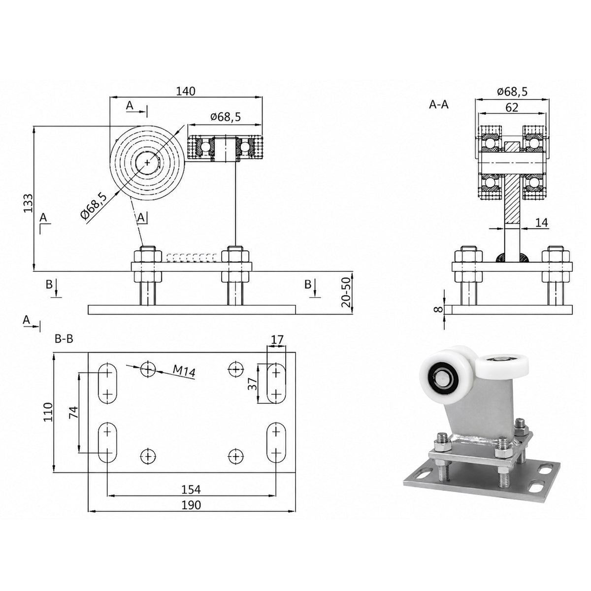 Torwagen für Schiebetore - für Profile 80 x 80 mm - Wandstärke 5 mm: R-3T-80M