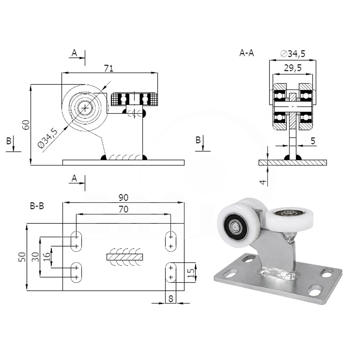 Torwagen für Schiebetore - für Profile 40x40 mm - Wandstärke 2 mm: 3T-40