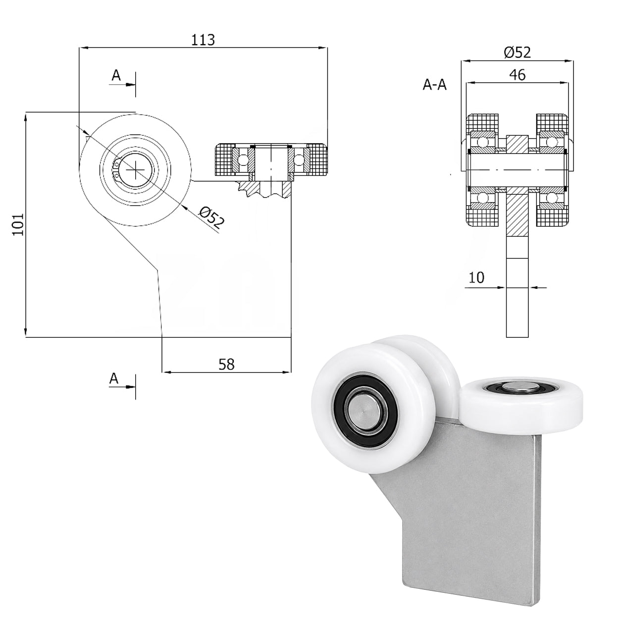 Torwagen für Schiebetore - für Profile 60 x 60 mm - Wandstärke 3 mm: G-3T-60