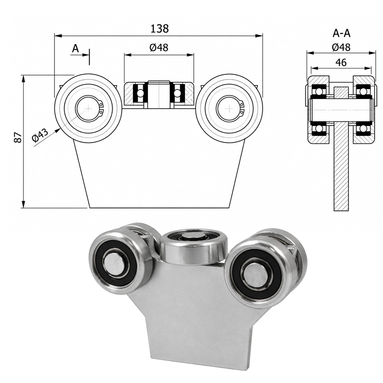 Torwagen für Schiebetore - für Profile 50x55 mm - Wandstärke 2,5 mm: G-5MM-50/55