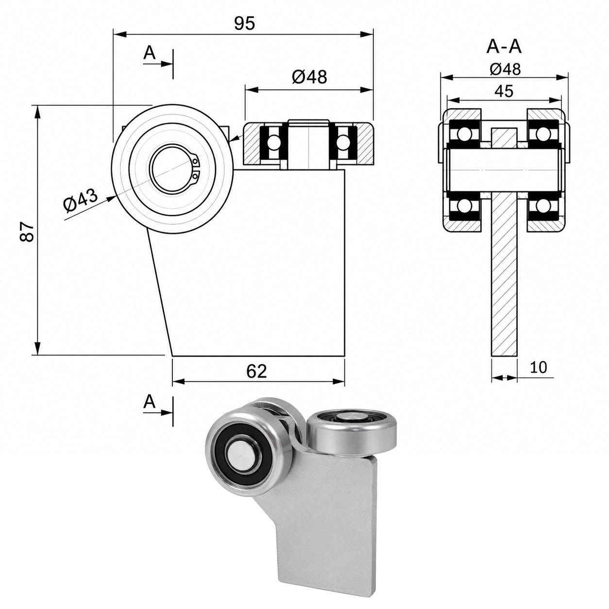 Torwagen für Schiebetore - für Profile 50x55 mm - Wandstärke 2,5 mm: G-3MM-50/55
