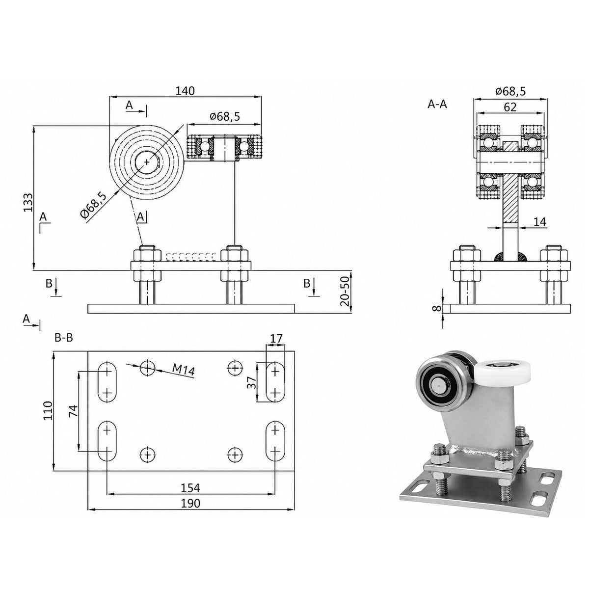 Torwagen für Schiebetore - für Profile 80 x 80 mm - Wandstärke 5 mm: R-3M-80M