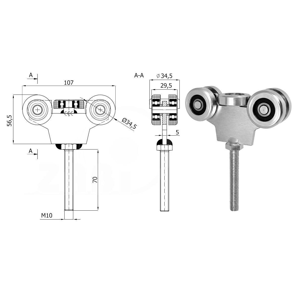 Torwagen für Schiebetore - für Profile 40x40 mm - Wandstärke 2 mm: G-5MM-40/M10