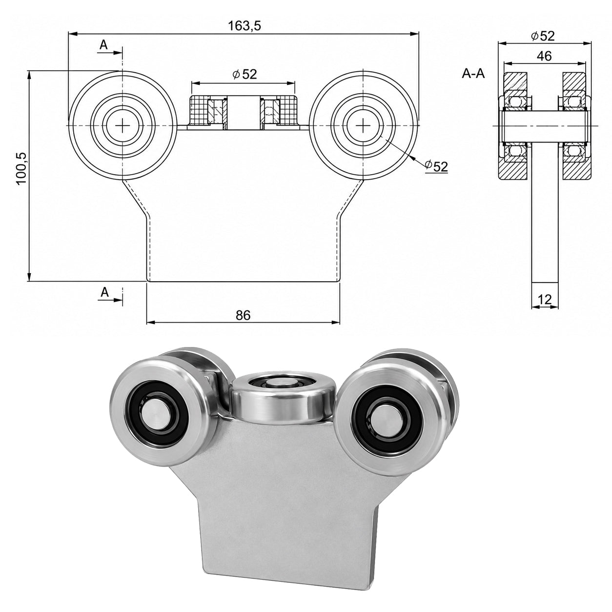 Torwagen für Schiebetore - für Profile 60 x 60 mm - Wandstärke 3 mm: G-5M-60