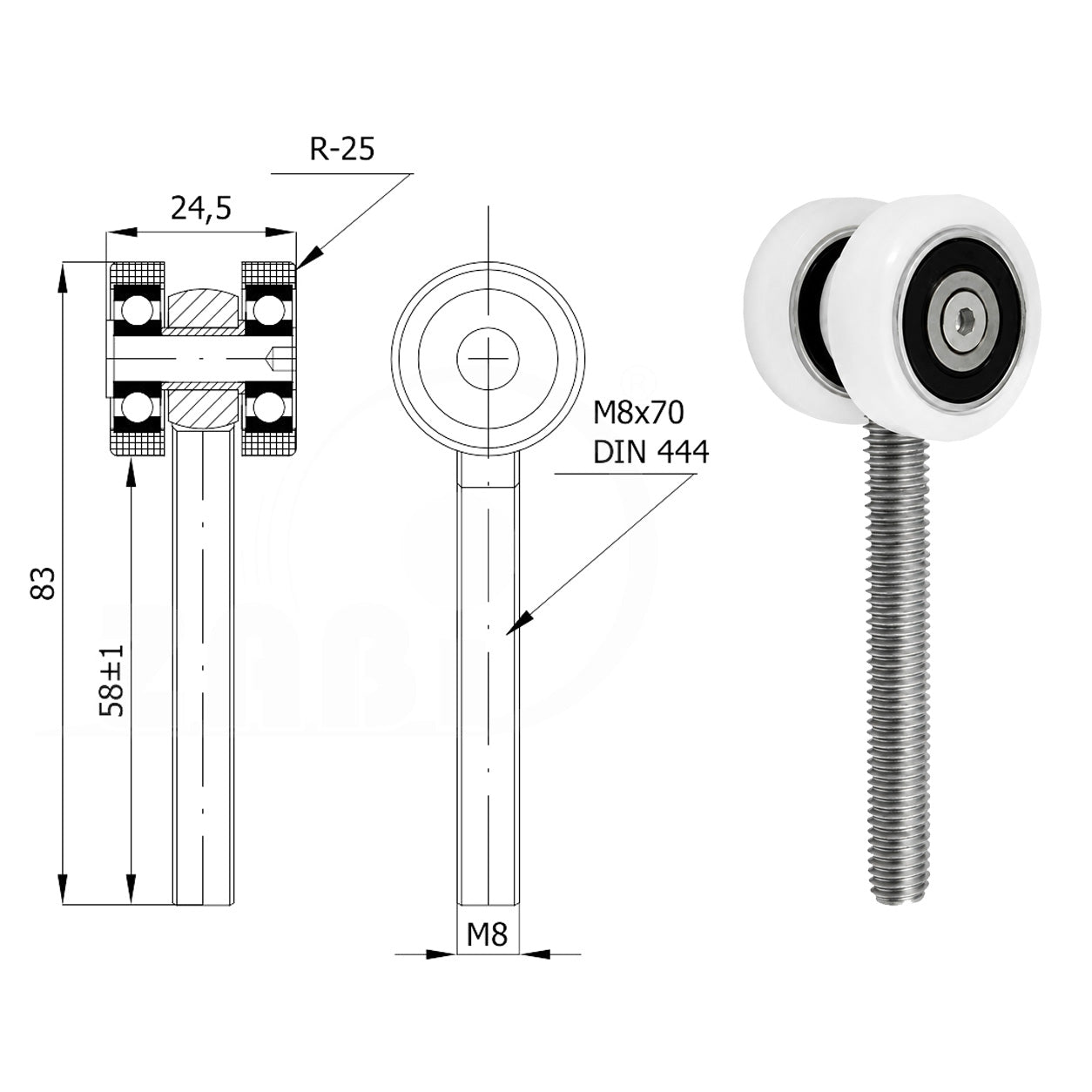 Torwagen für Schiebetore - für Profile 30x30 mm - Wandstärke 2 mm: P-2T-30/M8