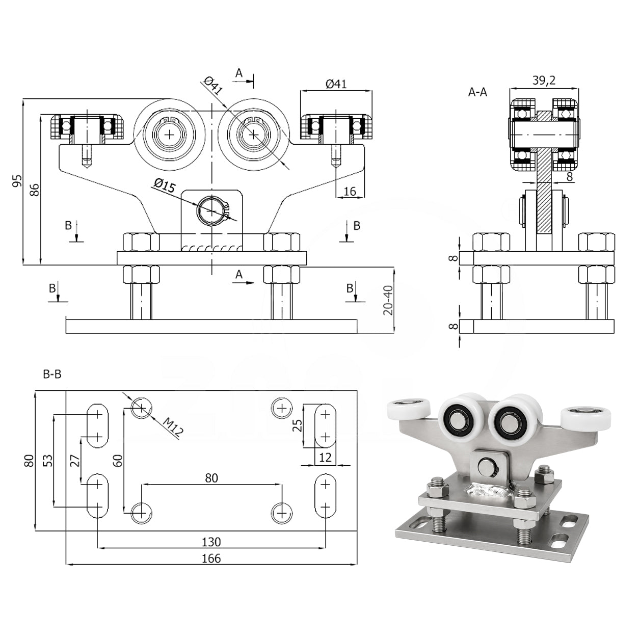 Torwagen für Schiebetore - für Profile 50 x 50 mm - Wandstärke 4 mm: WR-6T-50/4