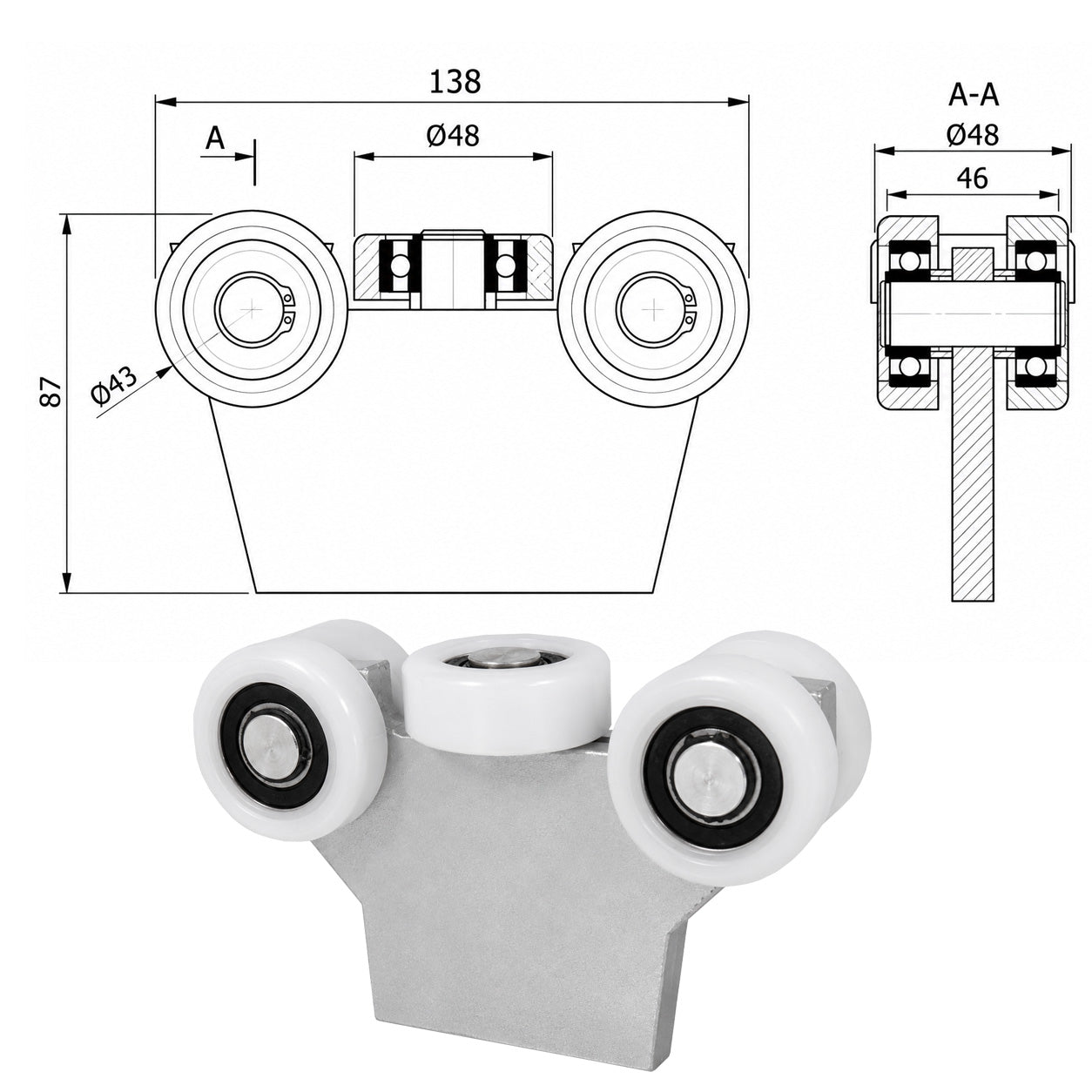 Torwagen für Schiebetore - für Profile 50x55 mm - Wandstärke 2,5 mm: G-5T-50/55