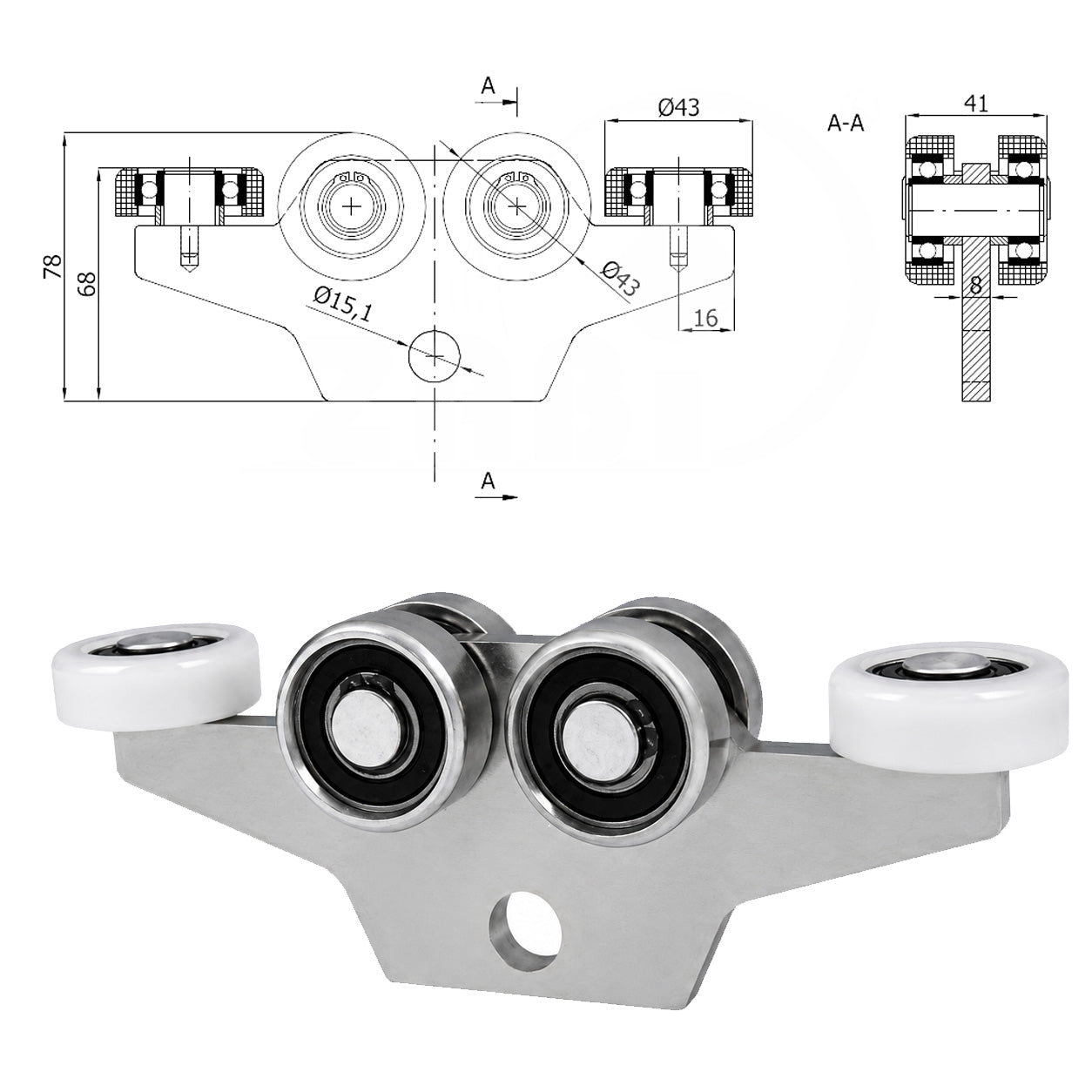 Torwagen für Schiebetore - für Profile 50x50 mm - Wandstärke 2,5 mm: G-6M-50