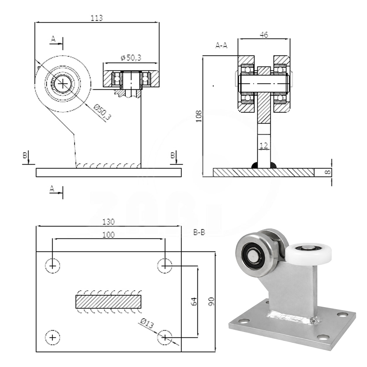 Torwagen für Schiebetore - für Profile 60 x 60 mm - Wandstärke 4 mm: 3M-60/4