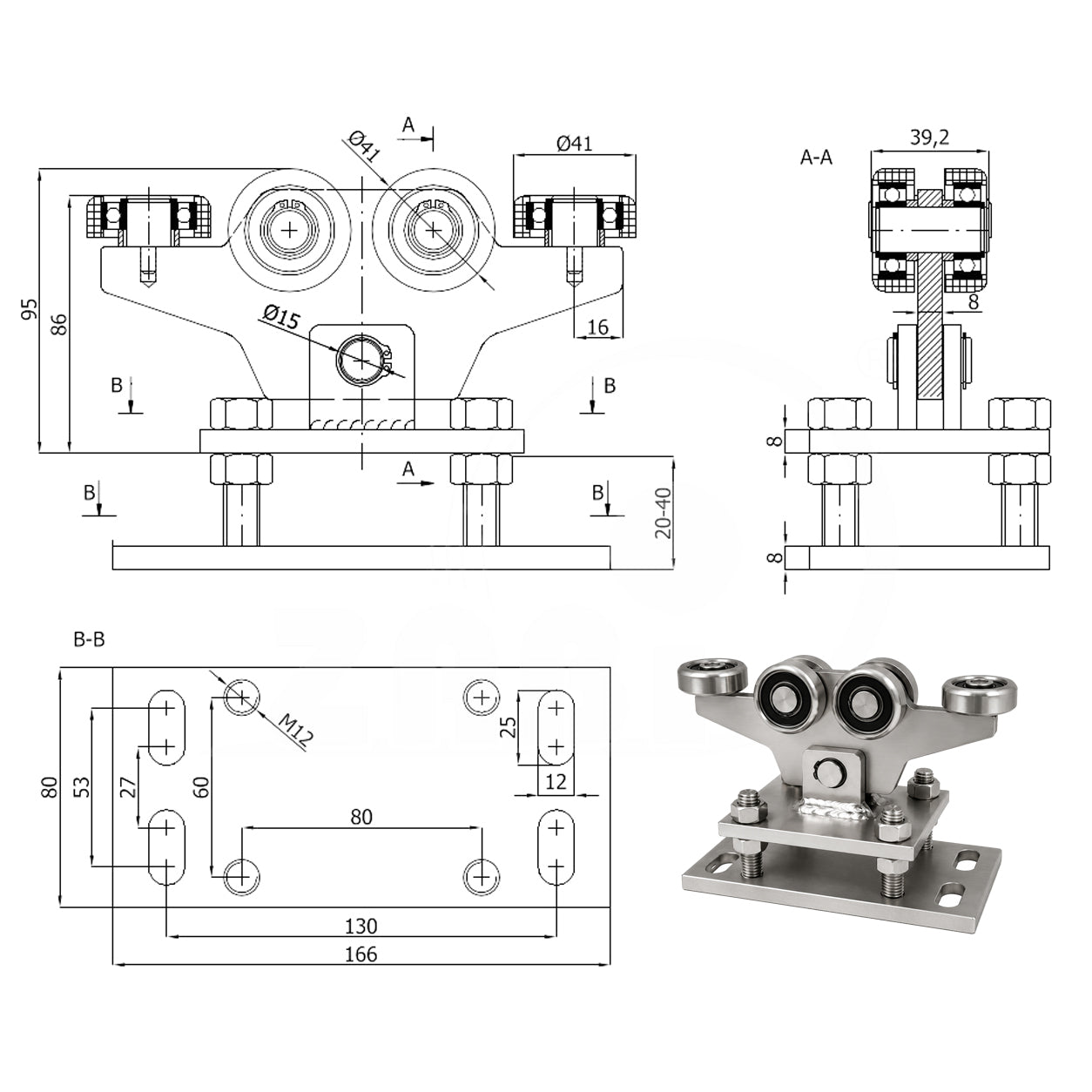 Torwagen für Schiebetore - für Profile 50 x 50 mm - Wandstärke 4 mm: WR-6MM-50/4