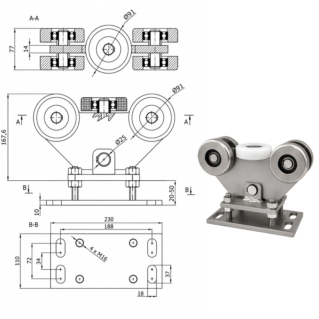 Torwagen für Schiebetore - für Profile 100x100 mm - Wandstärke 4 mm: WR-5M-100