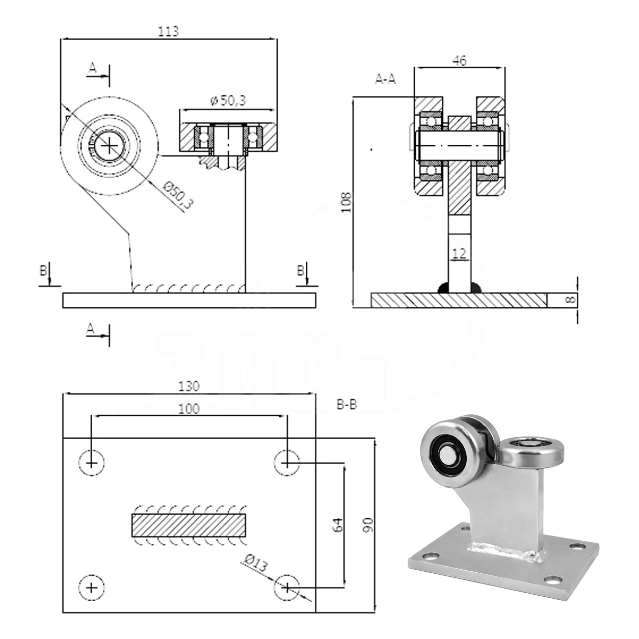 Torwagen für Schiebetore - für Profile 60 x 60 mm - Wandstärke 4 mm: 3MM-60/4