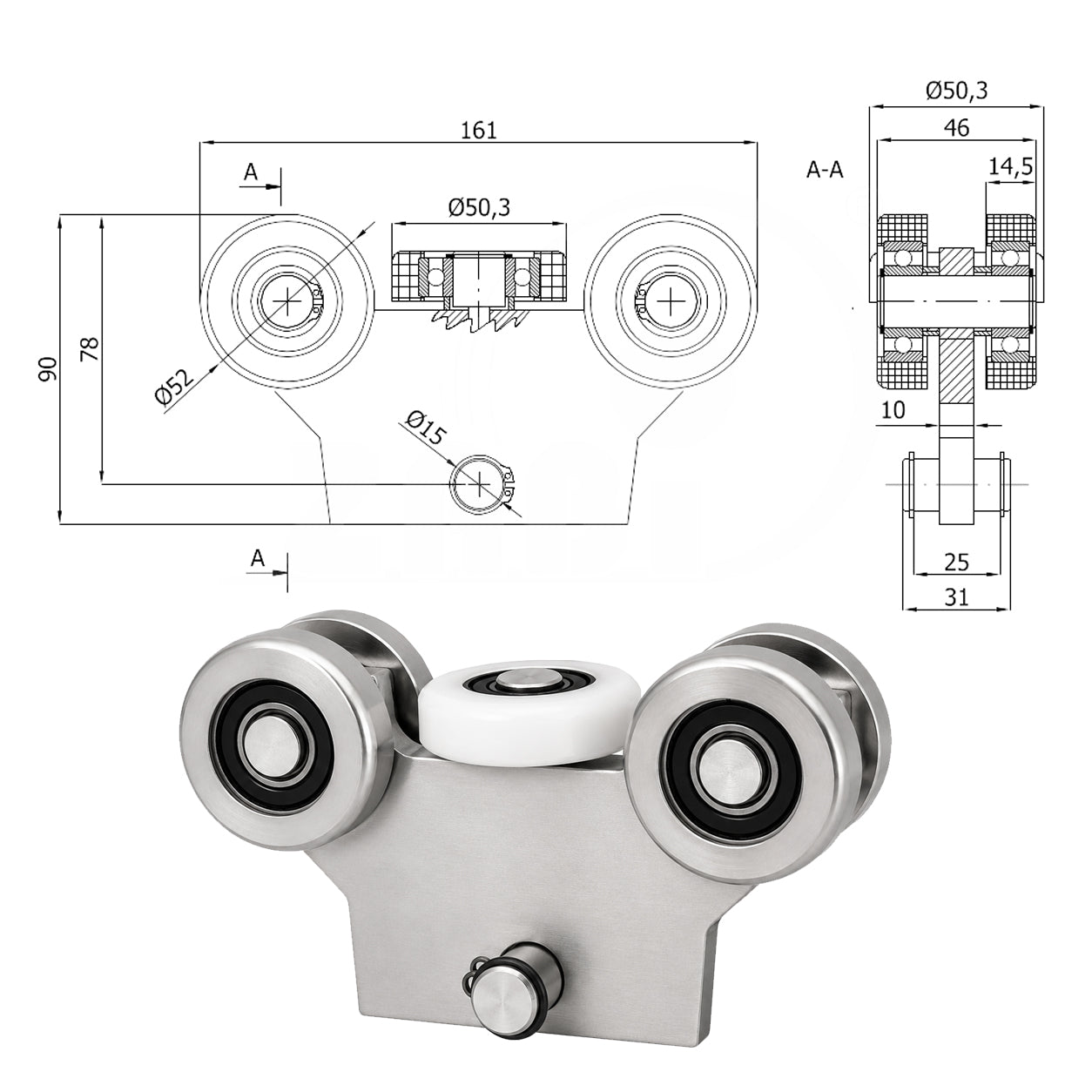 Torwagen für Schiebetore - für Profile 60 x 60 mm - Wandstärke 4 mm: WG-5M-60/4