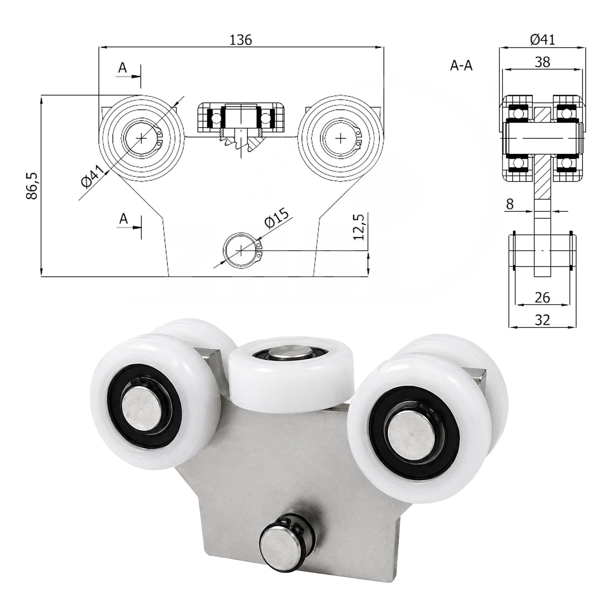 Torwagen für Schiebetore - für Profile 50 x 50 mm - Wandstärke 4 mm: WG-5T-50/4