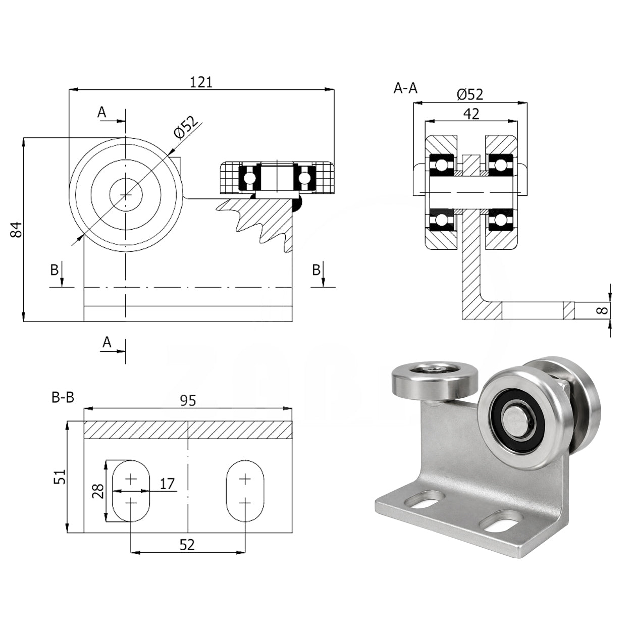 Torwagen für Schiebetore - für Profile 60 x 60 mm - Wandstärke 3 mm: P-3M-60