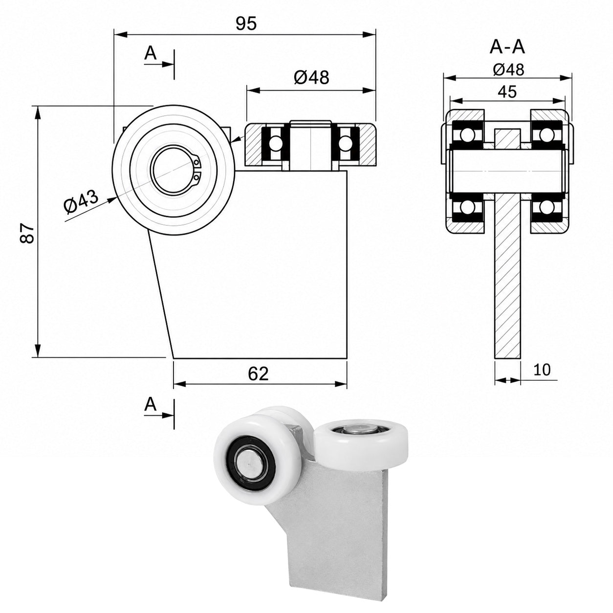 Torwagen für Schiebetore - für Profile 50x55 mm - Wandstärke 2,5 mm: G-3T-50/55