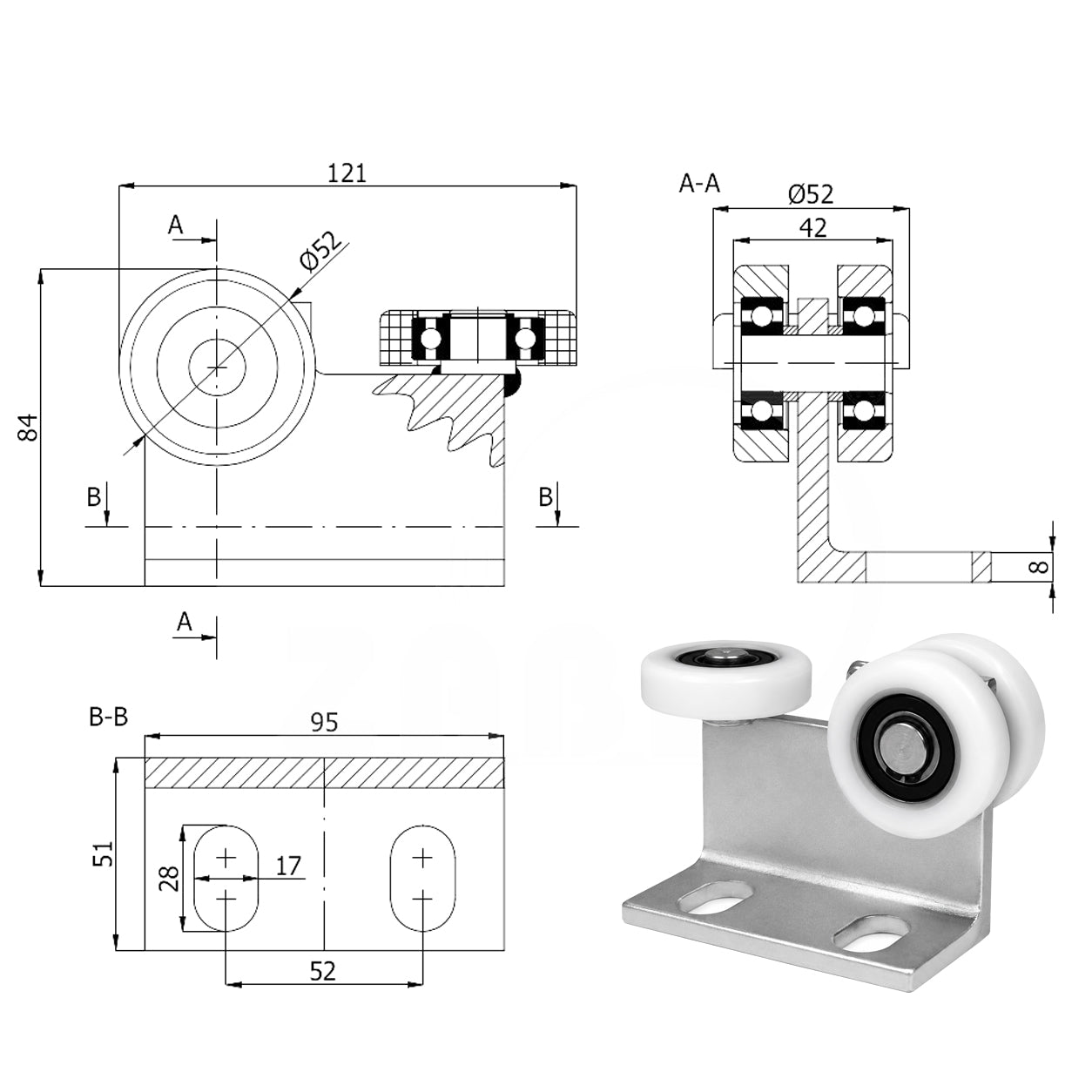 Torwagen für Schiebetore - für Profile 60 x 60 mm - Wandstärke 3 mm: P-3T-60